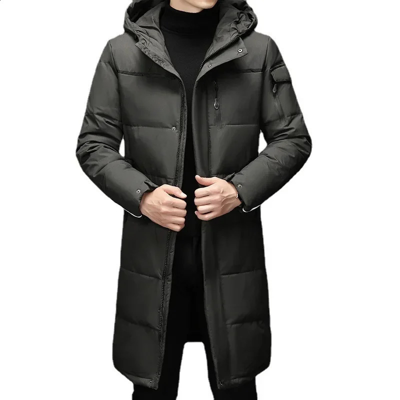 2023 Male Fashion Long White Duck Hooded Down Parkas Plus Size 4XL 5XL Mens Thickened Jacket 30 Winter Warm Coat 241205
