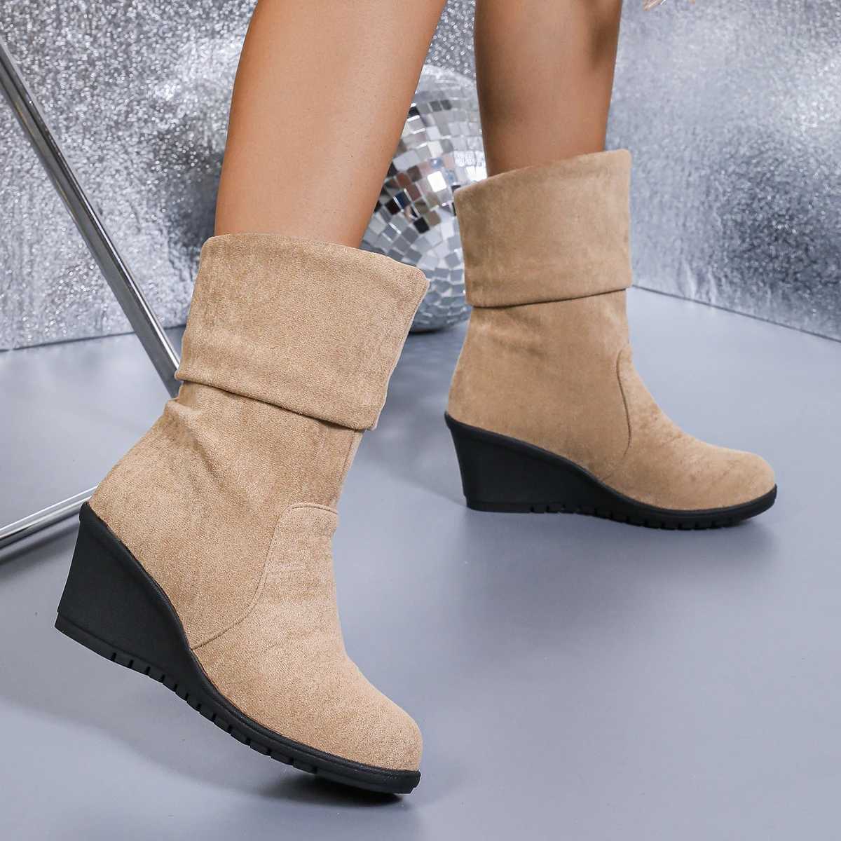 High Quality Wen Wedges Boots New Winter Fi Casual Shoes Suitable for Wen Elegant High H Round Head Platform Solid Color Boots Wen T241206