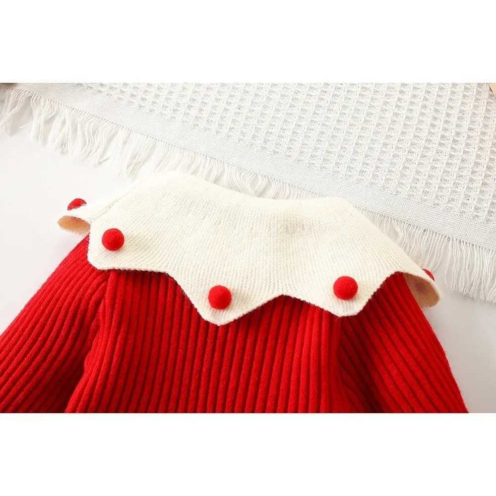 Kids Dresses for Girls Red Christmas Dress Lapel Long Sleeved Wear Sweater Dresses Winter New Years Kids Knitting ClothingXJ241206