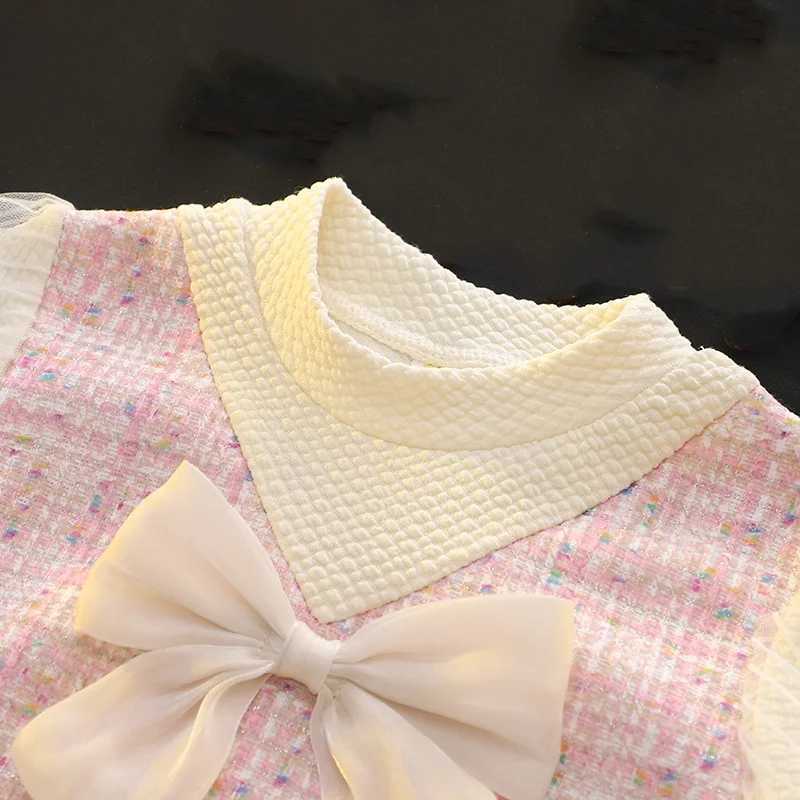 1-5Y New Spring Autumn Dresses For Baby Girls Cute Bow Mesh Plaid Long Sleeve Princess DressXJ241206