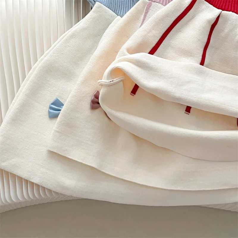Girls Sweater Dress Childrens Autumn Winter Knitted Gown New Bow Sweet Princess Vestidos Kids Fashion Warm Cotton ClothingXJ241206