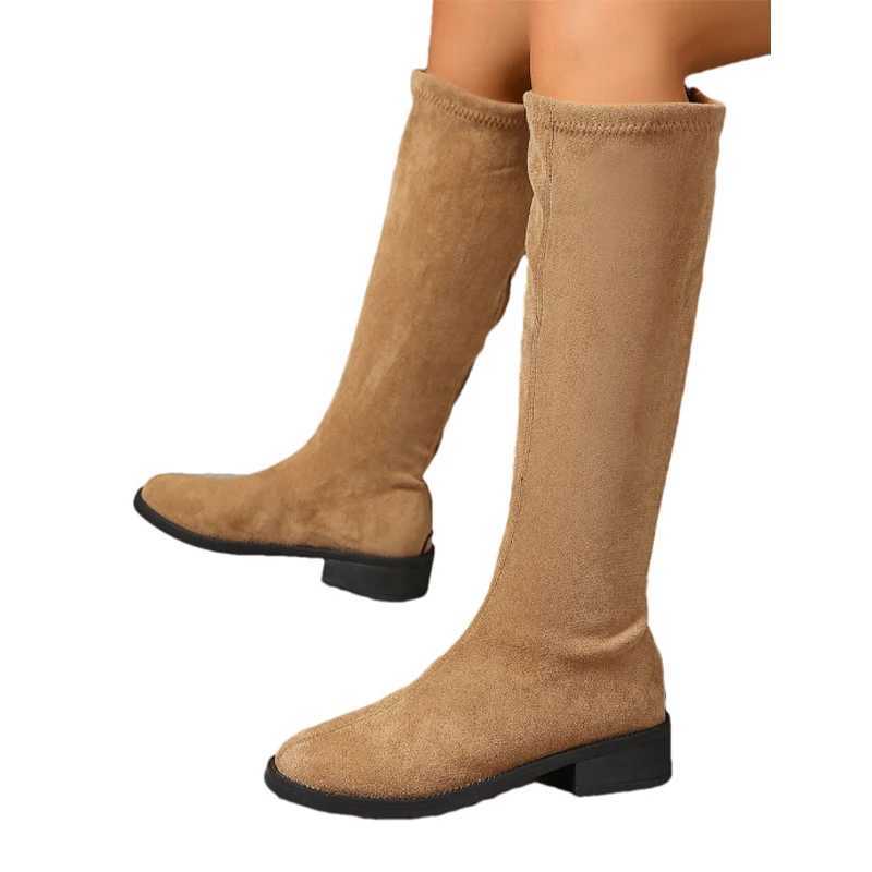 High Quality Warm suede high heels thick knee high heels Wan trend winter Fi low H chiffon motorcycle boots unprinted good products T241206