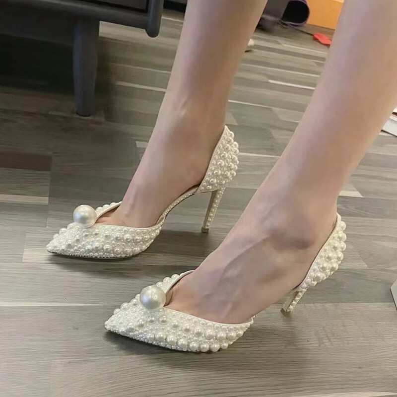 Full Pearls Beaded Decoration Women Pumps Elegant Pointed Toe Thin High Heels Female Wedding Bridal Banquet Prom Shoes