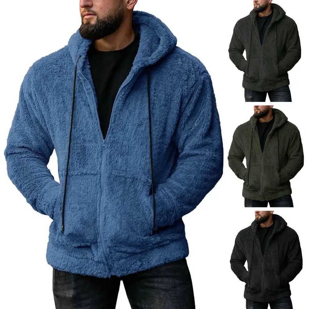 Men Plush Coat Stylish Mens Winter Coat Hooded Plush Casual with Zipper Closure Pockets Zipper Men CoatXJ241206