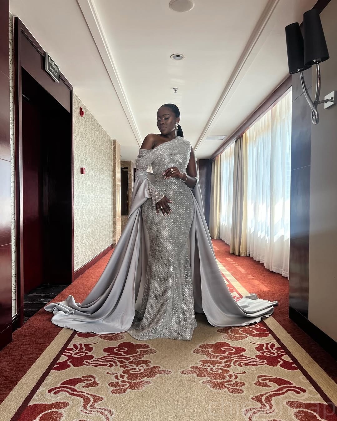 Silver Mermaid Prom Dresses 2025 Two Pieces Sequined Satin One Shoulder Evening Formal Party Second Birthday Engagement Gowns Plus Size Dress For Spec