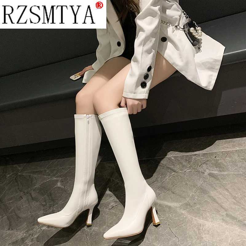 High Quality Autumn Wen Boots Pointed Toe Knee High Boots Fi High Heel Lg Boots Zipper Winter Shoes Women White T241206