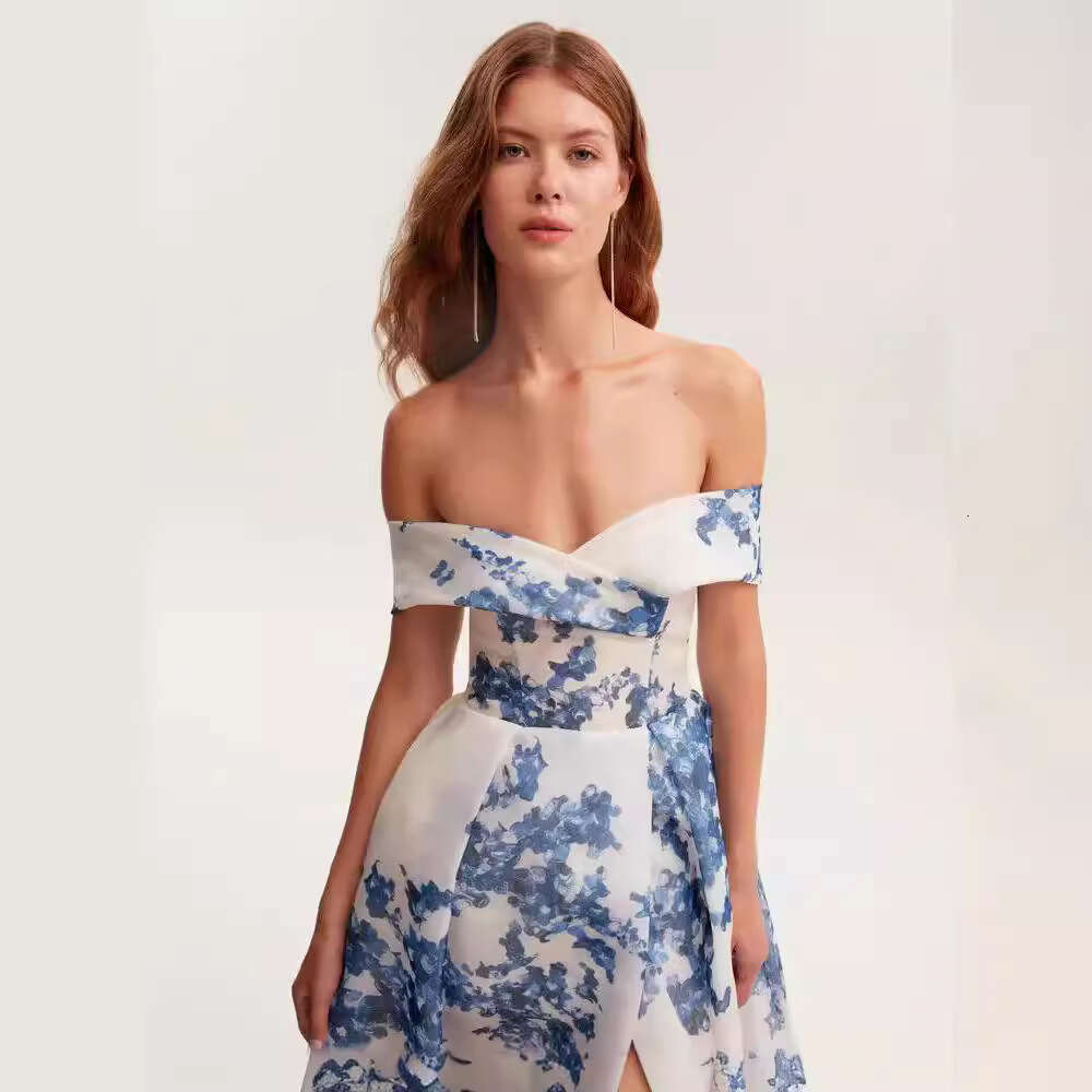 off shoulder European American women's fashion, organza fairy long evening dress, 2024 new style chic and elegant clothing