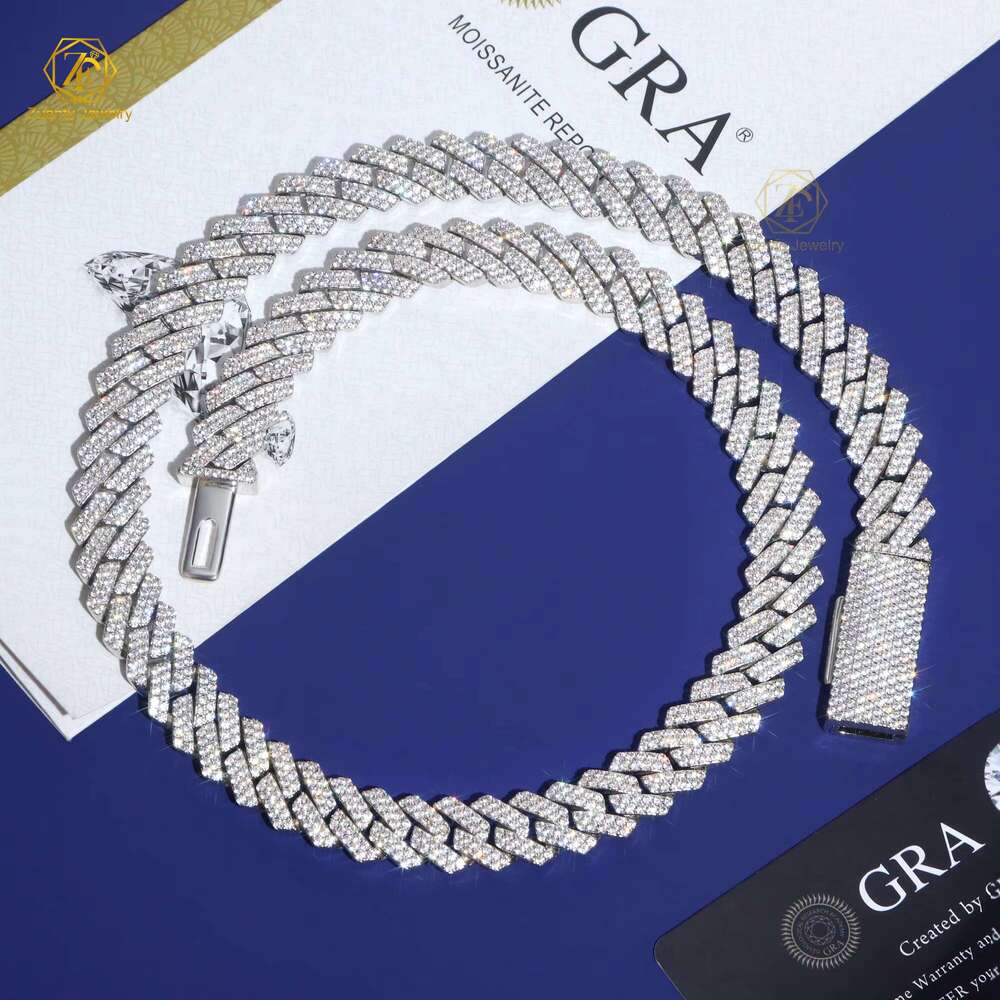 Custom 8mm 10mm 15mm Iced Necklace Sterg Sier White Gold Plated Dia Moissanite Cuban k Chain A+