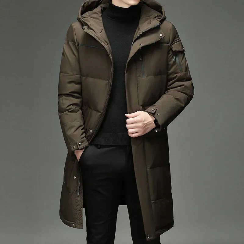 2023 Male Fashion Long White Duck Hooded Down Parkas Plus Size 4XL 5XL Mens Thickened Jacket 30 Winter Warm Coat 241205