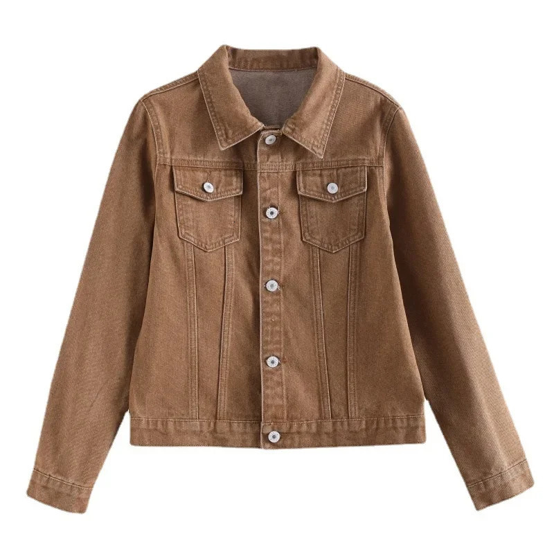 Inventory denim jacket womens short sleeved student khaki fashionable casual shirt 241206