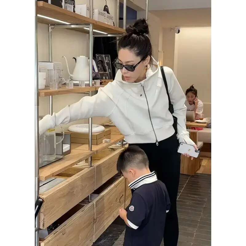 Lazy Style Solid Color Cardigan Zipper Hooded Long-Sleeved Sweatshirt For Women Autumn New Temperament Versatile Jacket