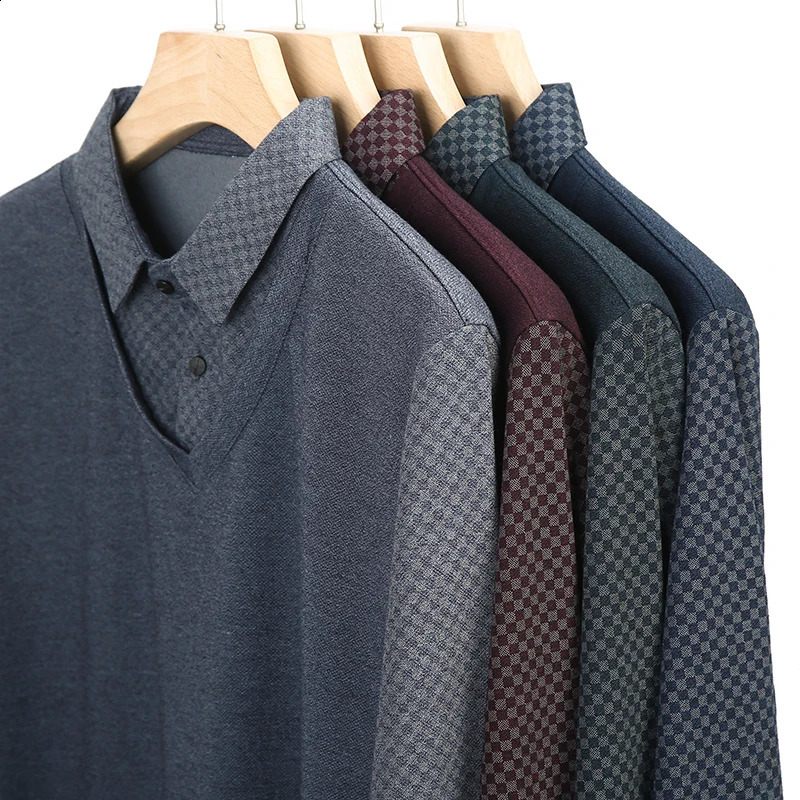 Mens Polo Shirt Plaid Casual Long Sleeved Pullover Lapel Clothing 241205