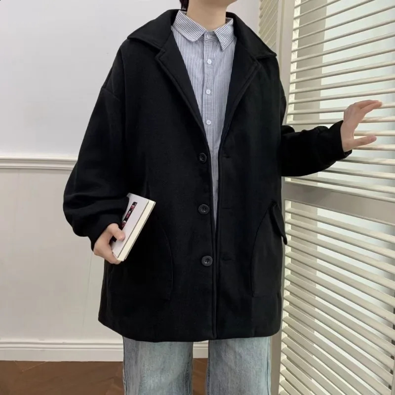 EBAIHUI Mens Solid Color Coat Trench British Style Lapel Single Breasted Coats Black Apricot Casual Daily Straight Hem Outwear 241202