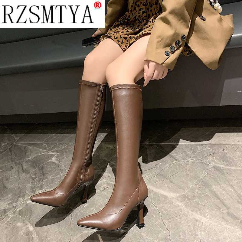 High Quality Autumn Wen Boots Pointed Toe Knee High Boots Fi High Heel Lg Boots Zipper Winter Shoes Women White T241206