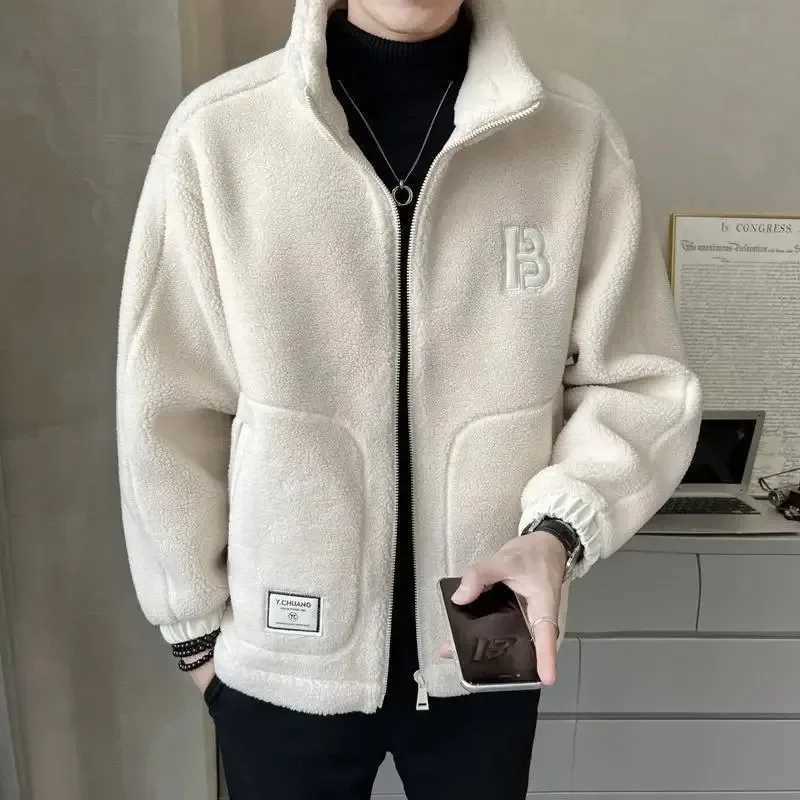 Korean Fashion New Lamb Fleece Jacket Men Autumn Winter Large Size Fleece Padded Couple Trendy Brand Ins Loose Lamb Wool JacketsXJ241206