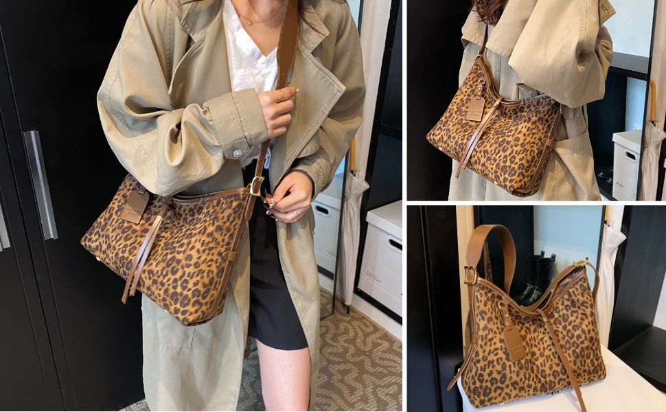 Purses for Women - Large Leopard Print Hobo Suede Tote Shoulder Bag Crossbody Handbag Fall Purse Valentine's Day