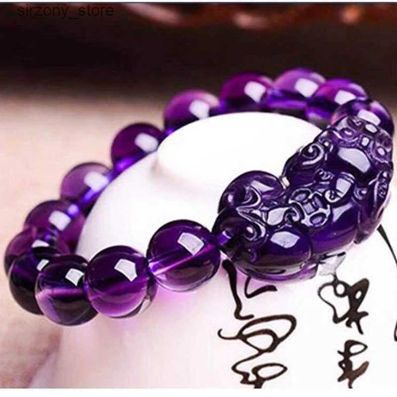 Beaded Amethyst Bracelet Pixiu Bring Lucky Wealth Chinese Fengshui Beast Crystal Beads Bracelets Party Birthday Gift Women Men J241206