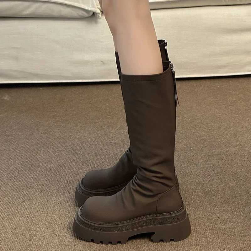 High Quality New platform warm knee high boots Fi back zipper knight Lg boots autumn winter Fem thick boots T241206
