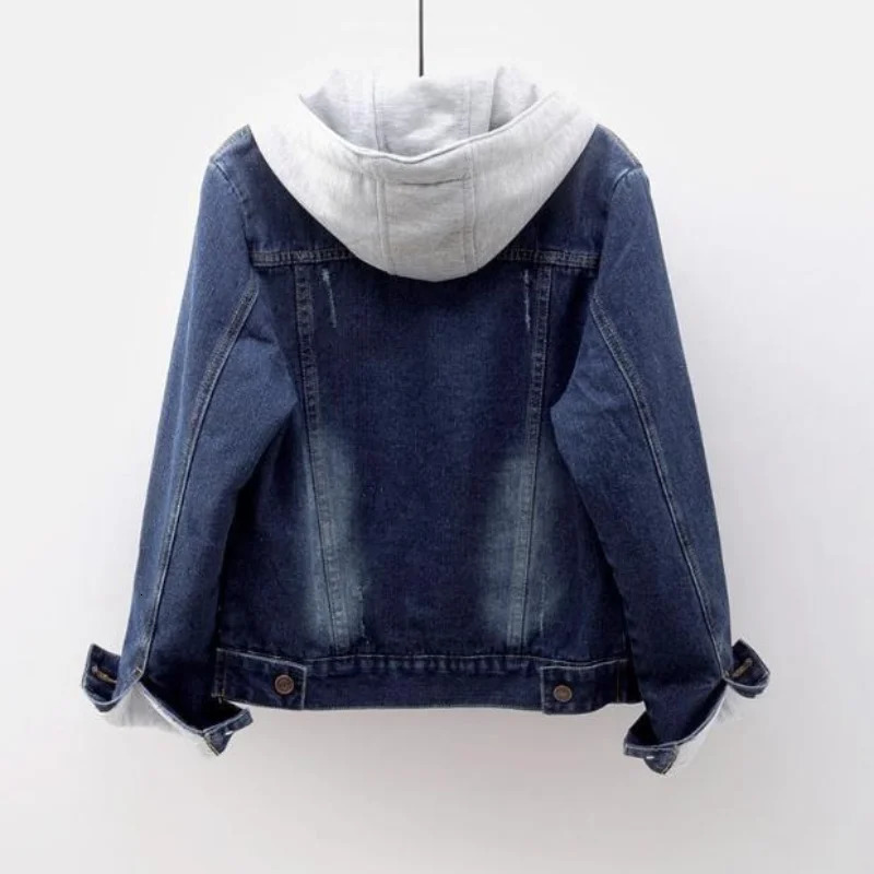 Womens denim wool jacket thick and short in winter detachable hooded comfortable cashmere womens 241206