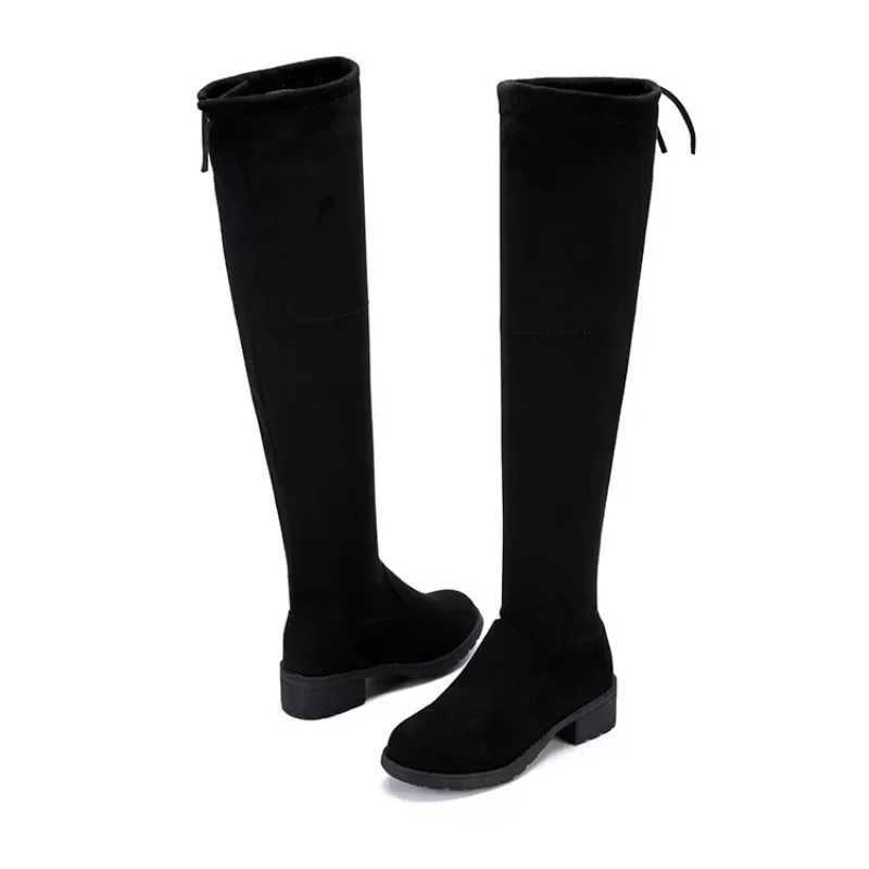 High Quality Warm boots winter black over the knee boots new Cfort lace thick H shoes warm suede round sole T241206
