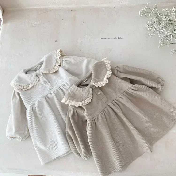 Spring Toddler Baby Girls Full Sleeve Lace Collar Corduroy DressXJ241206