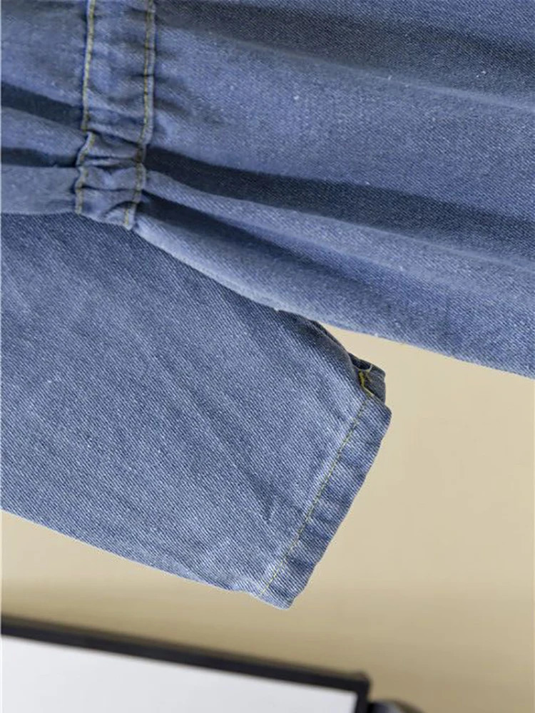 Fitting Drawstring Long Strap Denim Jacket Womens Fashion Style Pocket Hooded Jeans Clothing 2024 241206