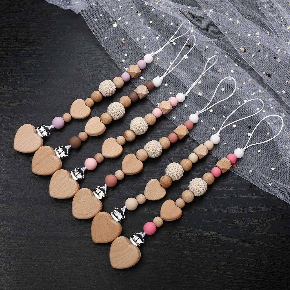Pacifier Holders Clips# New Heart Baby Anti-Drop Chain Pacifier Clips Silicone Beads Infant Nipple Appease Soother Chain Clips Dummy Holder Nipple Cli