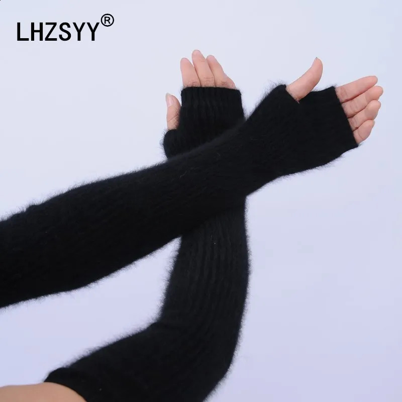 LHZSYY 40cm mink cashmere winter long section warm thick fashionable gloves pure color band finger hole womens gloves 241206