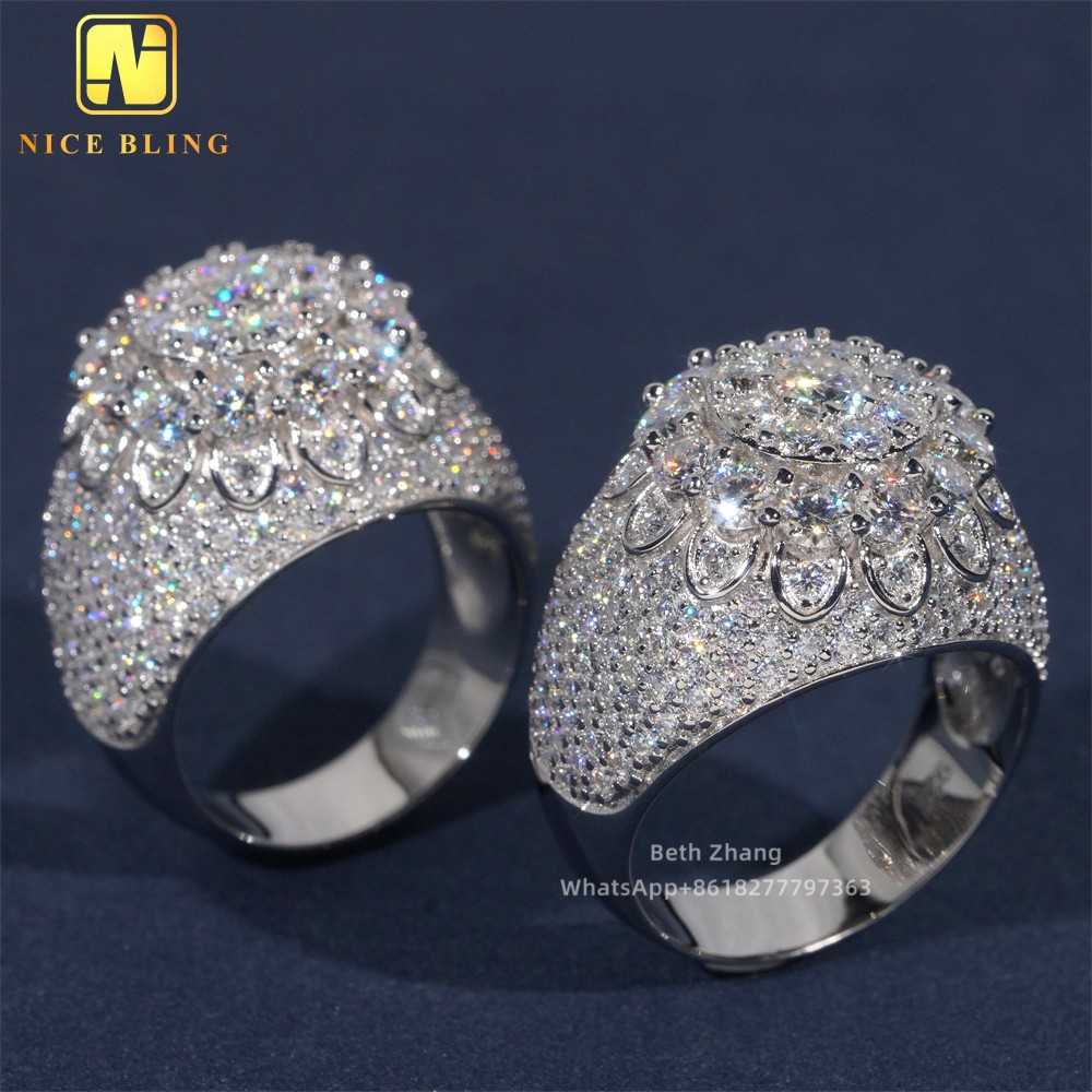 Factory Price Moissanite Cluster Hip Hop Rings 925 Silver Engagement Bands Men Fashion Pinky Rings