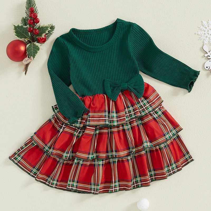 Toddler Girl Winter Dress Cute Bowknot Long Sleeve Plaid Print Princess Dress for Baby Girls Christmas Par OutfitXJ241206