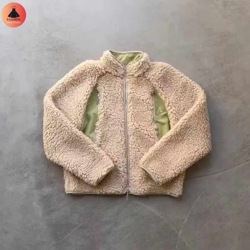 High Version Lamb Plush ROA Splicing Turtleneck Jacket Winter Warm Leisure Loose Coats Men Women Fashion ClothingXJ241206
