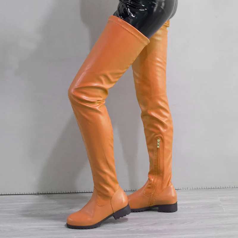 High Quality Size 46 Wen Boots Fi Color Low H Over The Knee Boots Autumn Winter Side Zip Elastic Thigh High Boots T241206
