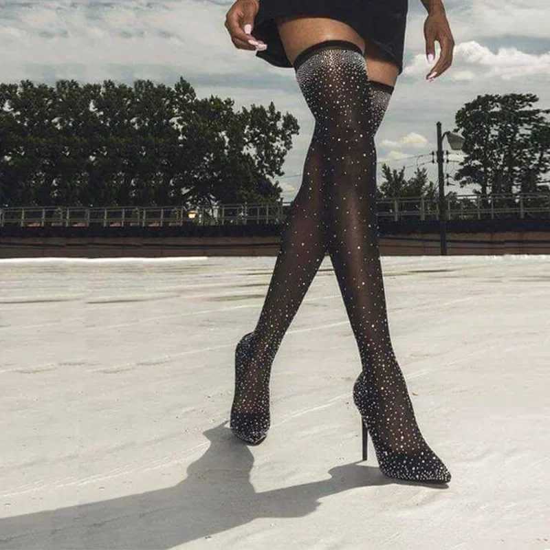 High Quality Wan Shoes Trend Fi Design Wens Boots Rhine River Shiny High H Sexy Fashion Lg Tube Wens Boots Botas T241206