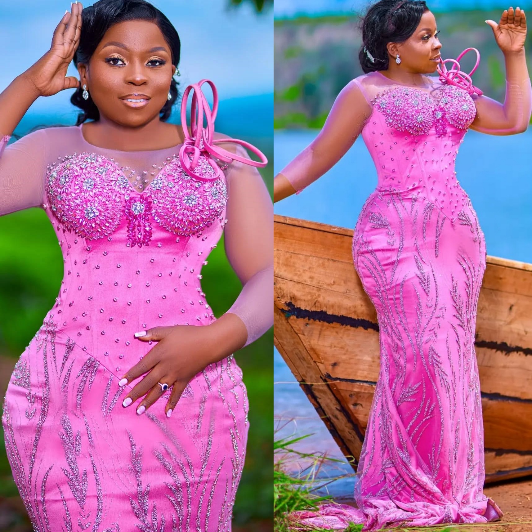 Pink Mermaid Prom Dresses 2025 Sheer Neck Rhinestones Full Sleeves Evening Formal Party Second Birthday Engagement Gowns Plus Size Dress For Special O
