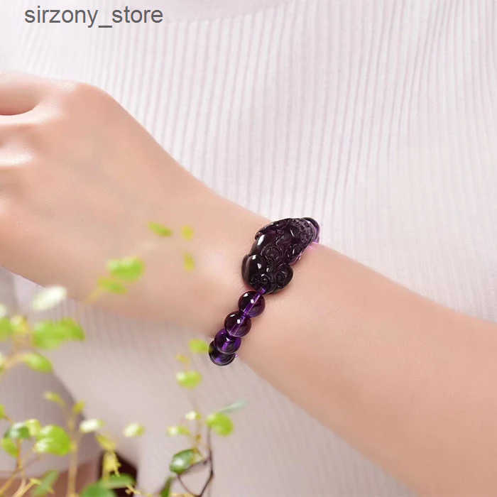 Beaded Amethyst Bracelet Pixiu Bring Lucky Wealth Chinese Fengshui Beast Crystal Beads Bracelets Party Birthday Gift Women Men J241206