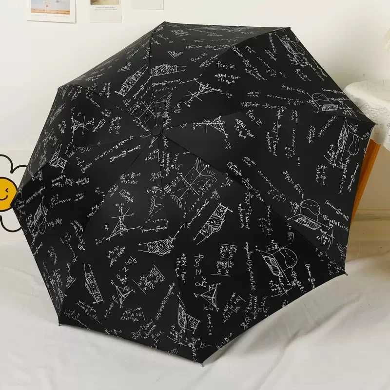 Children Automatic Umbrella Mathematical Formula Folding Umbrellas Black Coating Anti UV Umbrella Middle School Student UmbrellaM251122