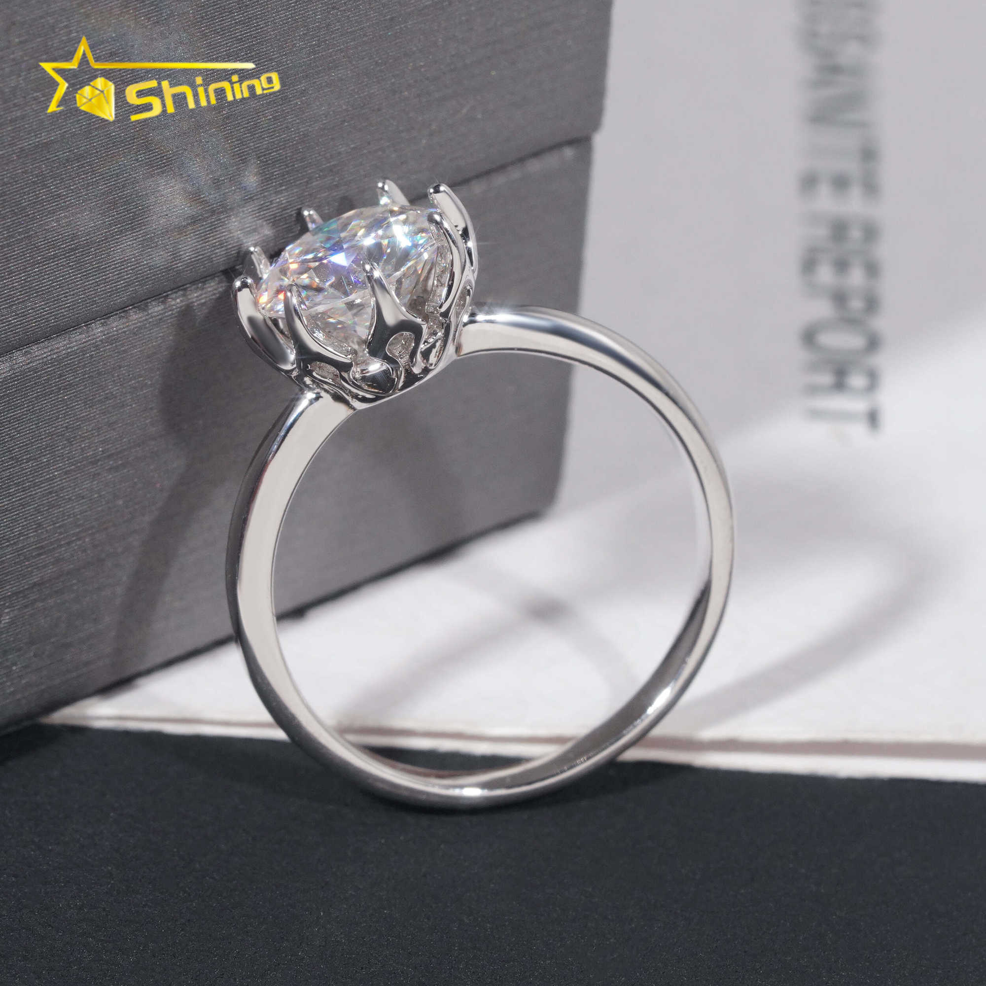 Wholesale Price 925 Silver Simple 6 Claws 2ct D VVS Round Moissanite Ring Custom Rings For Women Fine Wedding Ring