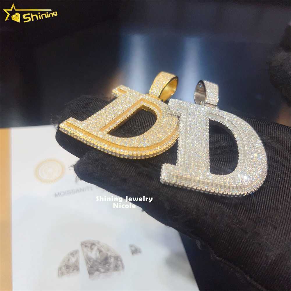 High Quality Bling 925 Silver Fully Iced Out Custom Letter D Moissanite Hip Hop Pendant For Men