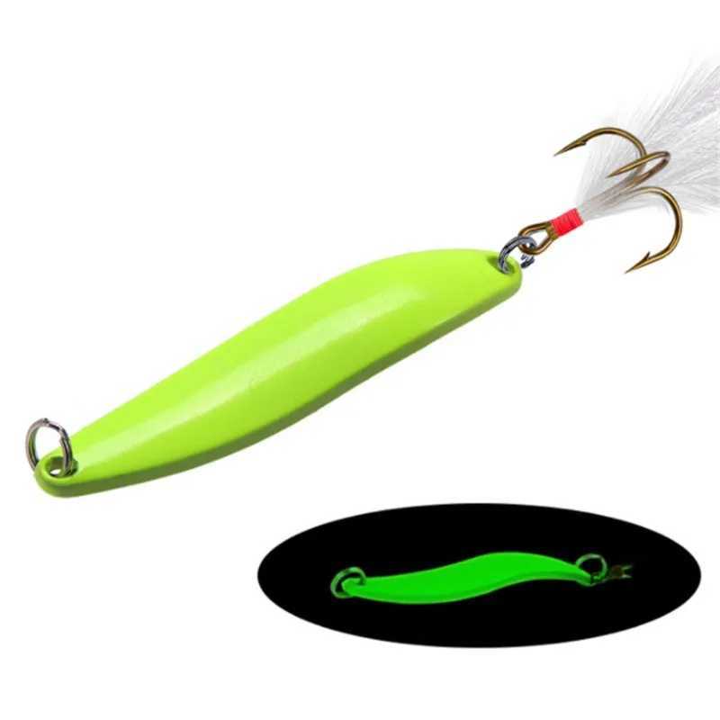 1Pcs 5g 7g 10g 13g Luminous Metal Spinner Spoon Lures Feather Treb Hook Artificial Bait For Bass Trout Pesca Fishing TackXJ241128