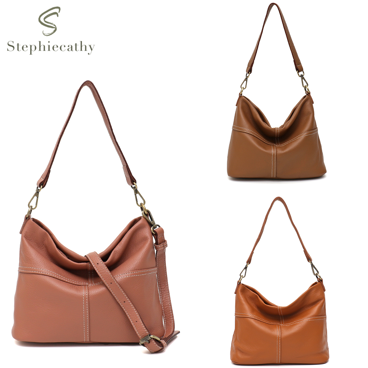 Vintage Casual Genuine Leather Hobo Bag For Women Natural Skin Es Patchwork Cross Body Shoulder Handbag Bucket Daily Purse