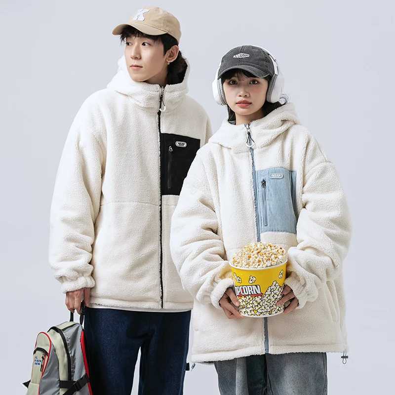 Fashion Double-Sided Wear Jacket Men Winter Cashmere Thicked Lamb Wool Cotton-Padded Jacket High Quality Warm Hooded Parka NewXJ241206