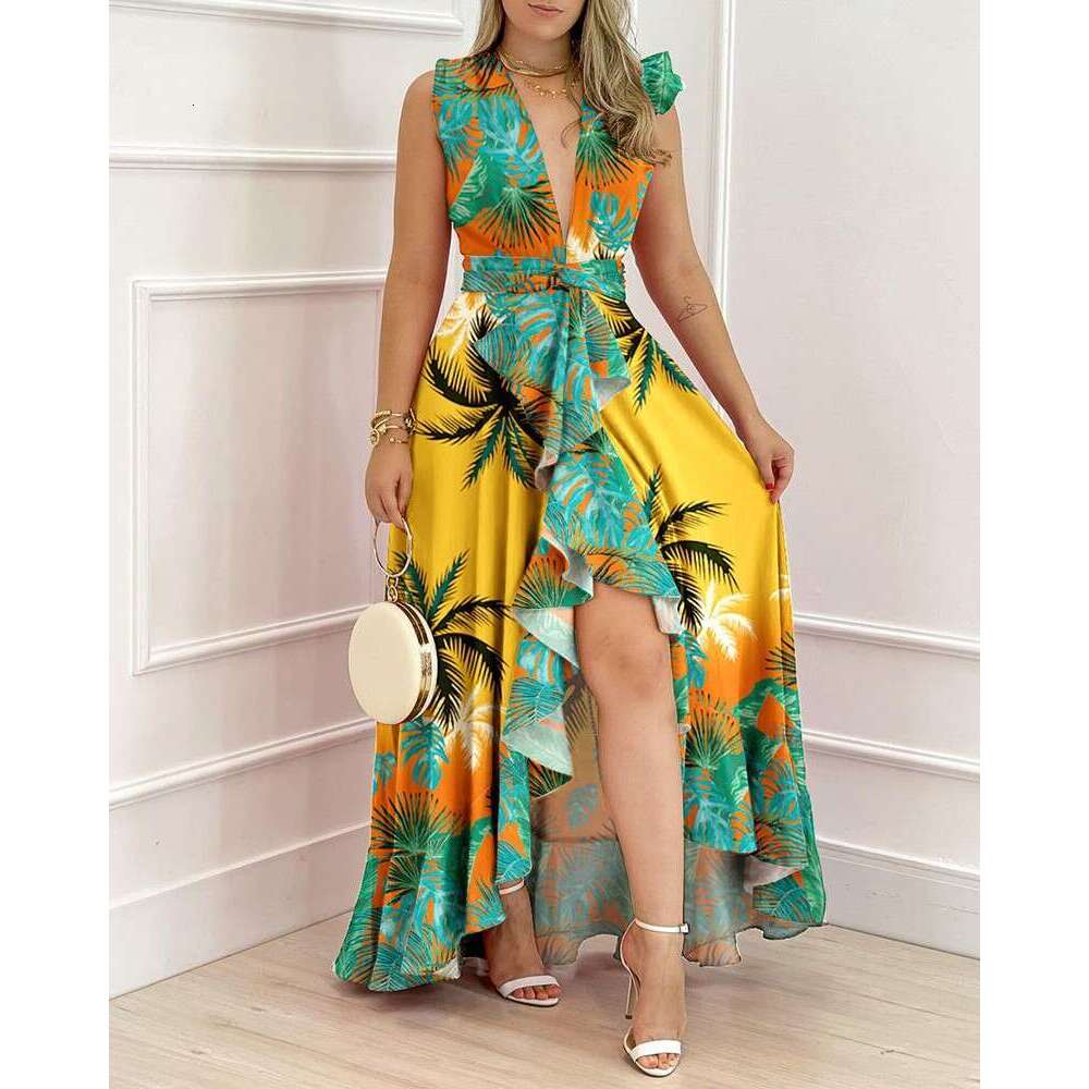 summer temperament commuting high waist design sense coconut tree print jumpsuit 2024 new casual fashion trend clothing