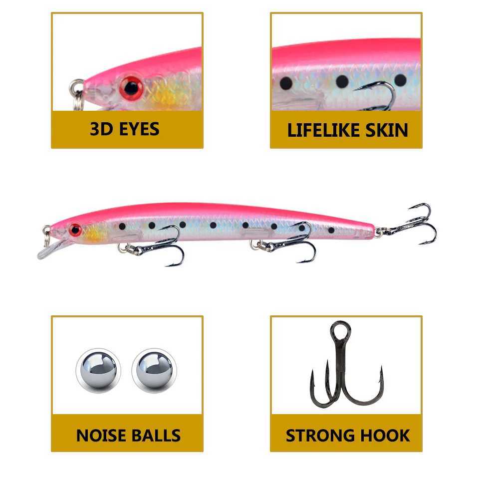 Minnow Fishing Lure 13.5cm 15.5g Floating Artificial Hard Bait Bass Wobbrs Lures Crankbait Pike Treb Hooks tackXJ241128