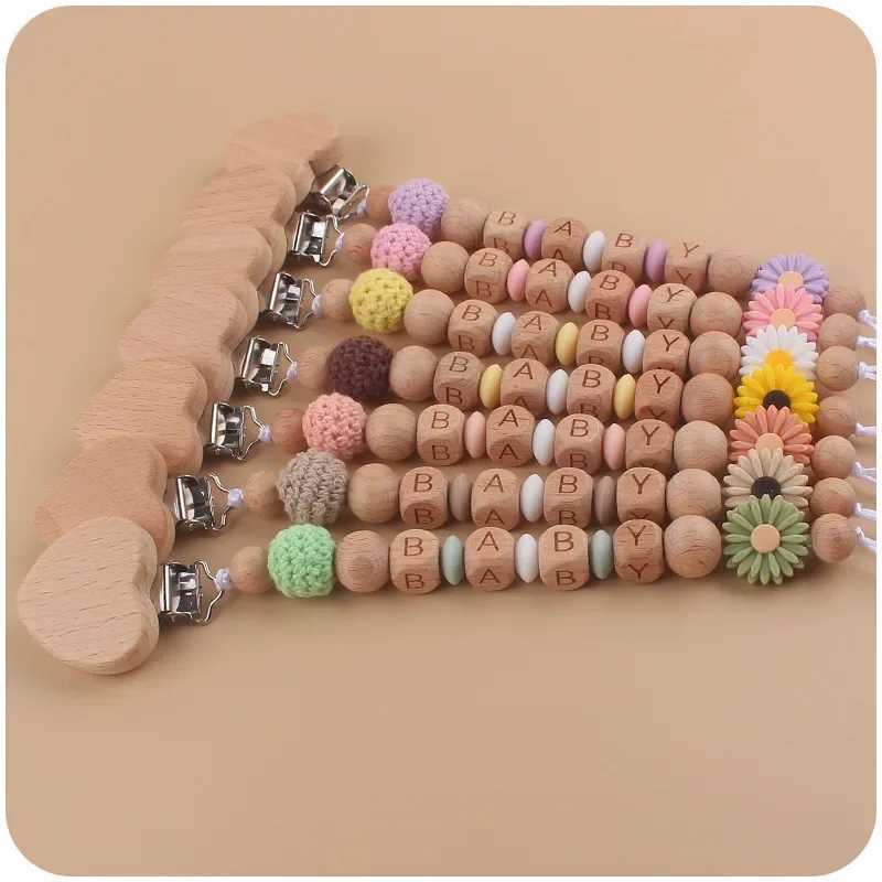 Pacifier Holders Clips# Customized Baby Pacifier Clip Chain Personalized Name Dummy Holder Teething Toy Daisy Silicone Beads Soother Chains Chew Gift 