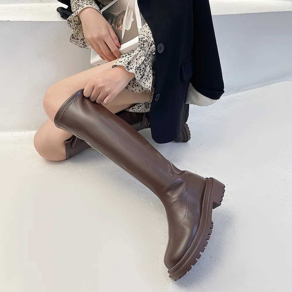 High Quality Warm knee high boots PU leather warm boots thick H motorcycle boots punk shoes Wan high boots Cbat boots T241206