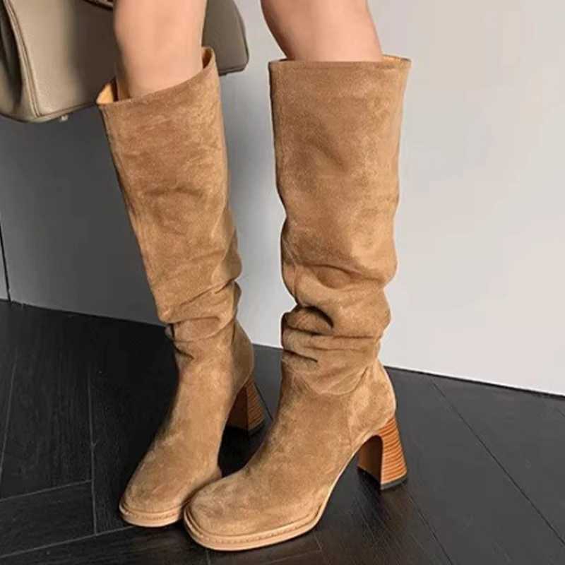 High Quality Chunky Wen High Boots High H suede pleated shoes Wan Fi Trend Boots Pumps snow boots designer Mujer Botas T241206