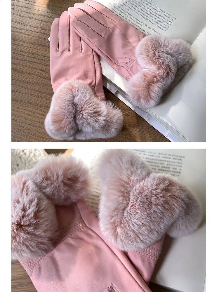 ZDFURS * Genuine Leather Gloves for Womens Winter Wool Lining Thickened Warm Soft Rex Rabbit Skin Sheepskin Gloves Windproof 241206