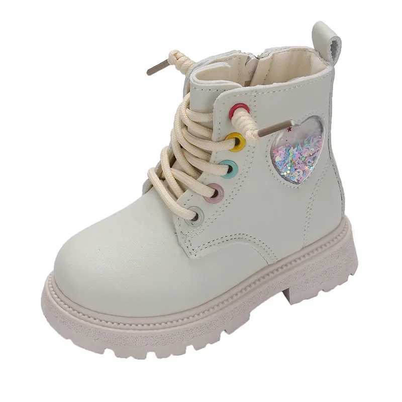 Autumn New Fashion Girl Boot Casual Versatile Comfort Girls Shoe Anti Slip Cute Rainbow Ankle Boot Sequins Simple Leather BootsXJ241206