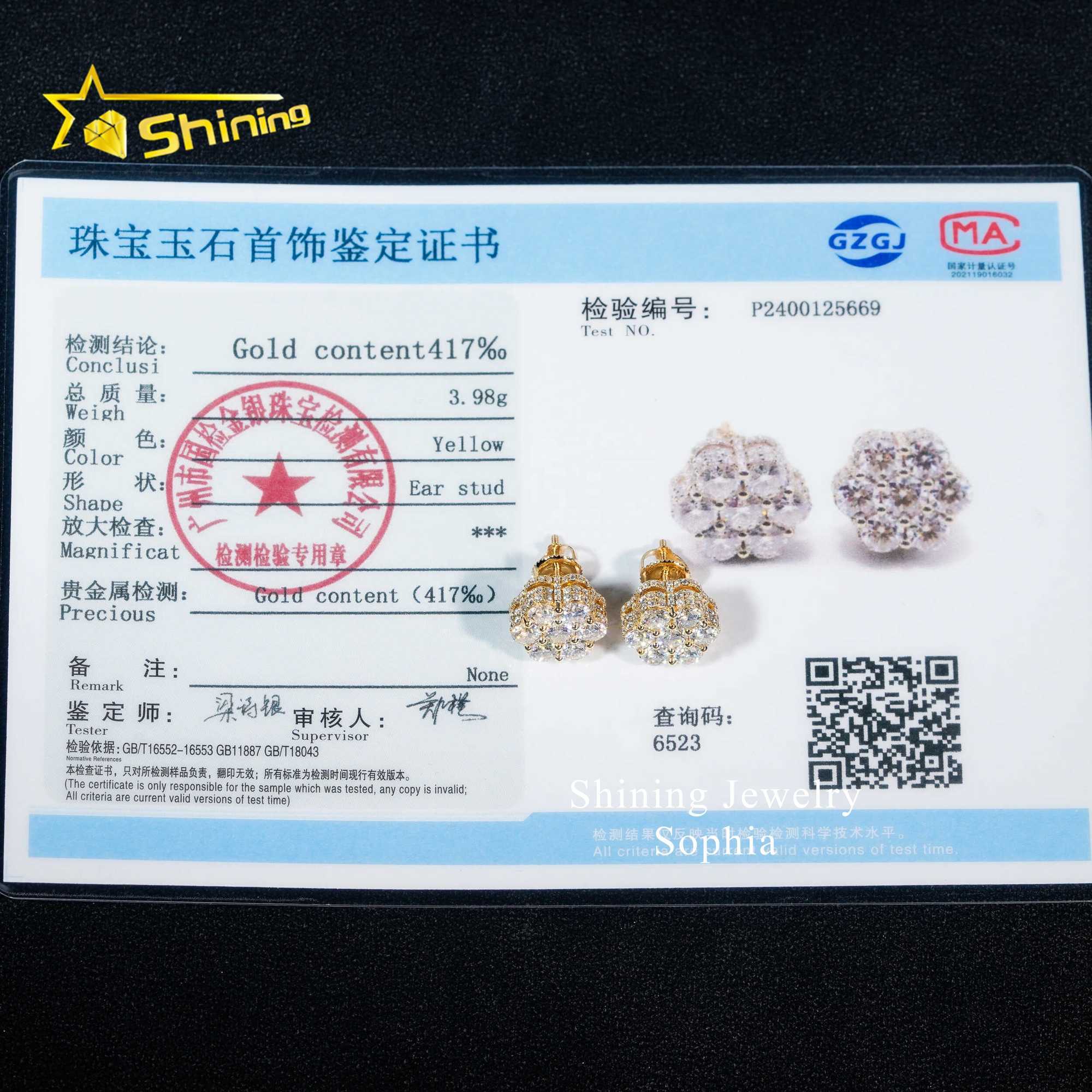 Top sell flower design 10K solid yellow gold iced out luxury vvs moissanite stud earrings hip hop earring