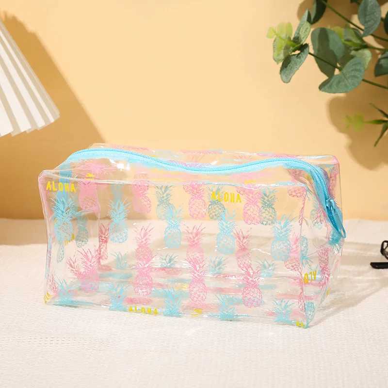 Waterproof transparent makeup bag for girls and students pencil case with floral printing Kaii makeup bag for travel portable zipper W bagXJ250415